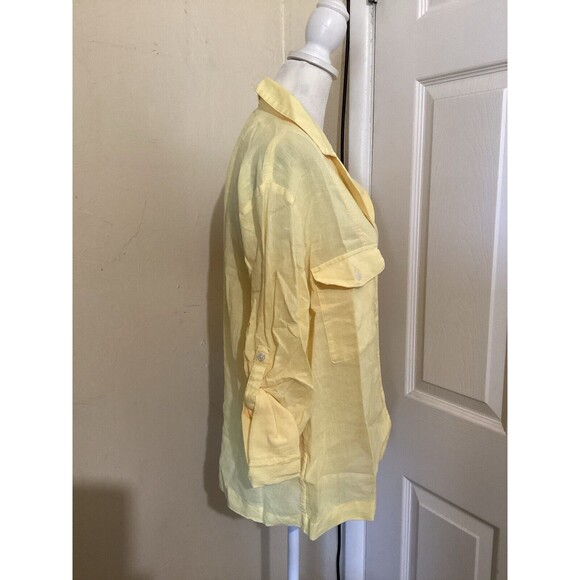 J. Crew Camp Collar Shirt Featherweight Linen Blend Button Up Shirt Yellow 4 - Picture 3 of 7